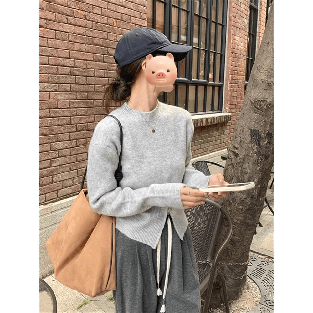 秋冬修身短款小个子长袖打底针织衫上衣可外穿加厚保暖毛衣女内搭