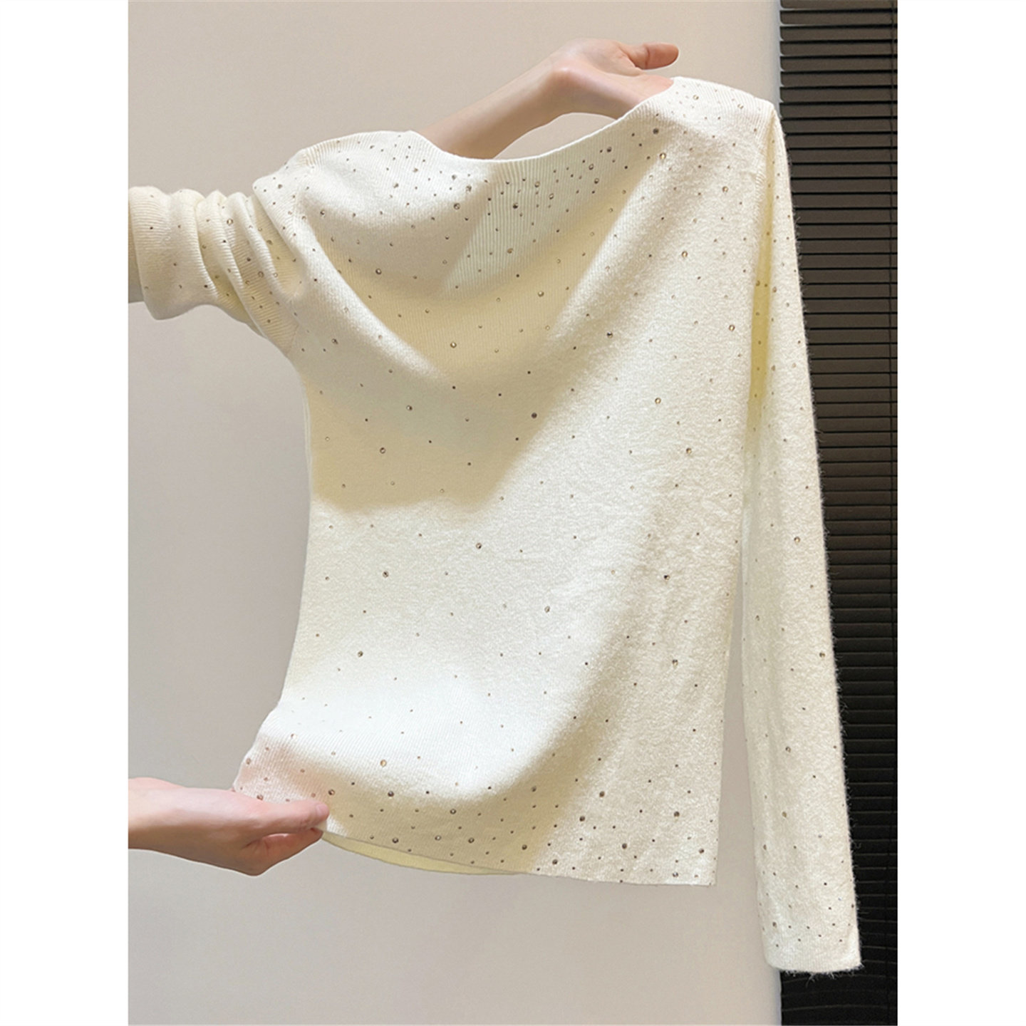 春秋冬新款一字肩修身长袖打底针织衫上衣重工烫钻气质内搭毛衣女,女装/女士精品,毛针织衫,淘宝优惠券,粉丝福利购,淘宝优惠卷