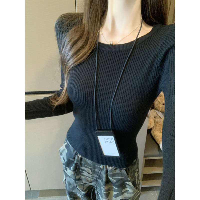 秋冬圆领修身紧身长袖打底针织衫上衣加厚加绒黑色显瘦毛衣女内搭