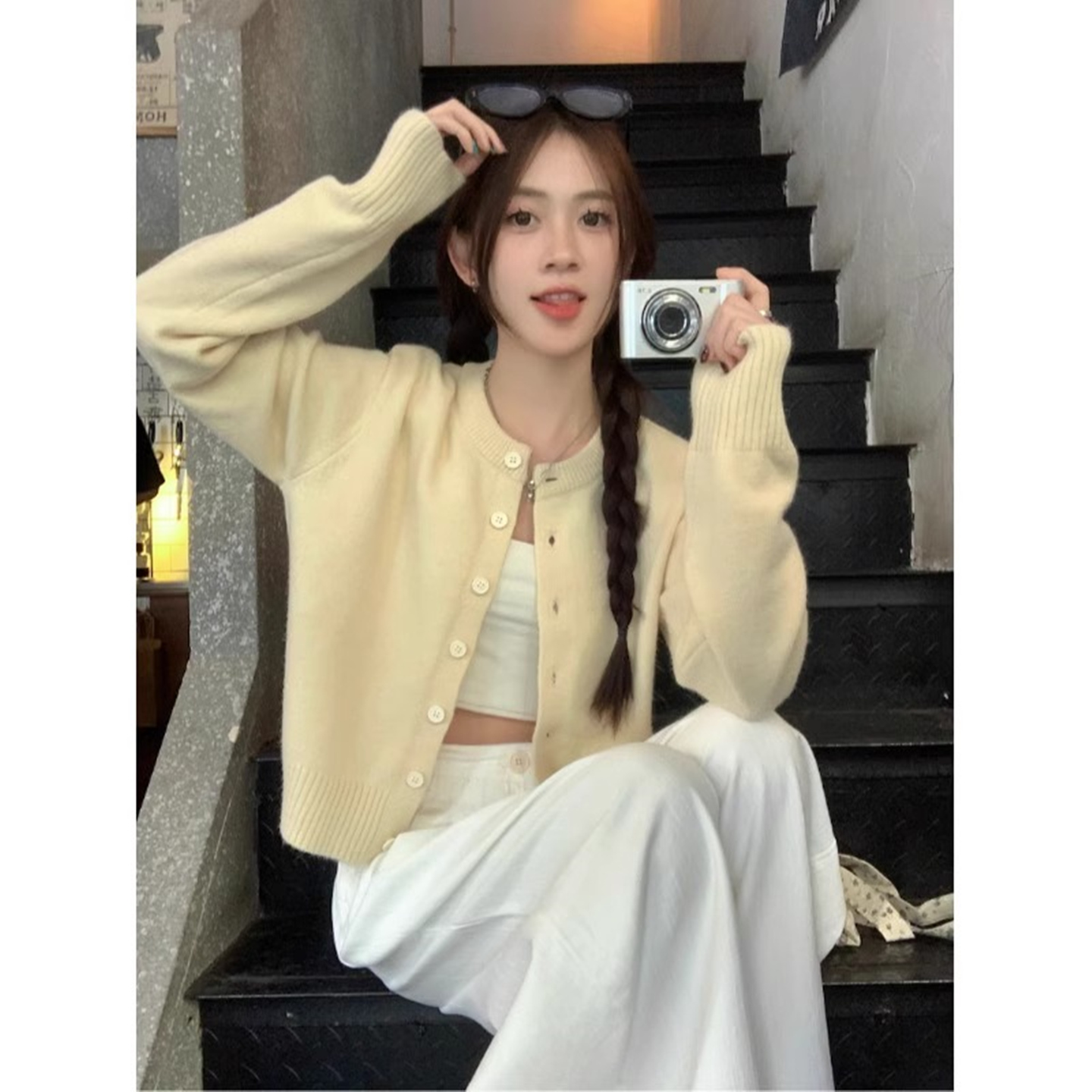 鹅黄色针织开衫外套上衣春秋冬薄款韩系高级感百搭宽松外穿毛衣女