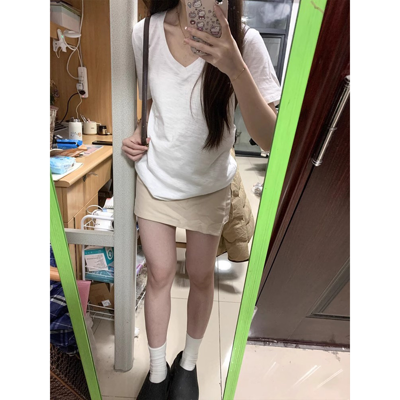 v领正肩白色t恤女短袖夏季薄款2025新款爆款竹节棉夏日巨好看上衣