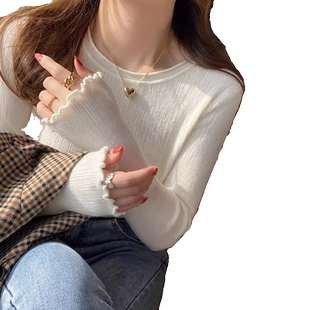 秋冬圆领长袖打底针织衫上衣修身显瘦高级感超好看白色毛衣女内搭