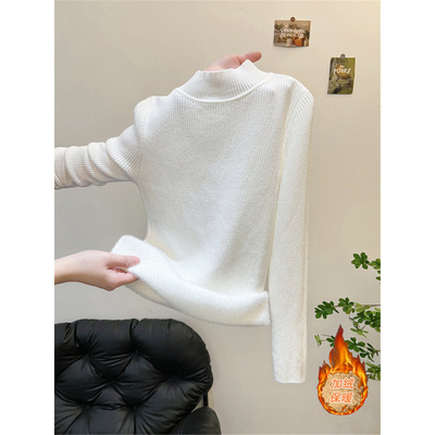 加厚一体绒半高领打底衫女内搭秋冬季高级感可外穿毛衣针织衫上衣