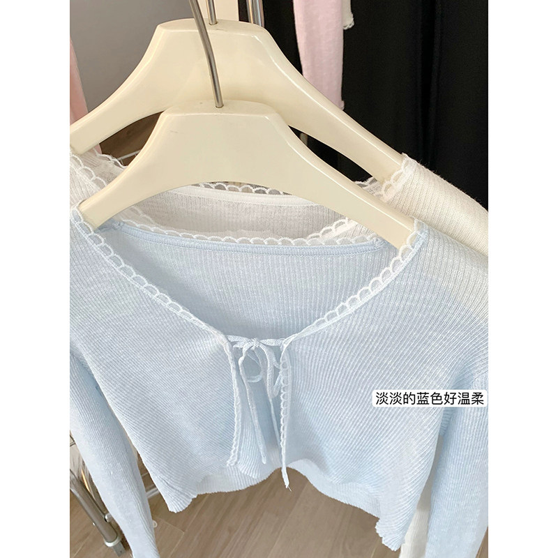 baby浅蓝色冰丝防晒衣针织开衫女夏季薄款甜美v领小披肩外搭上衣