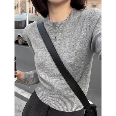 春秋新款美式复古修身收腰长袖打底针织衫上衣内搭短款毛衣女秋冬