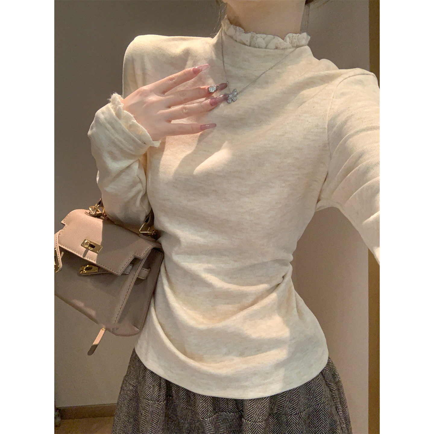 超好看德绒半高领打底衫女内搭秋冬加厚保暖蕾丝修身收腰长袖t恤,女装/女士精品,毛针织衫,淘宝优惠券,粉丝福利购,淘宝优惠卷