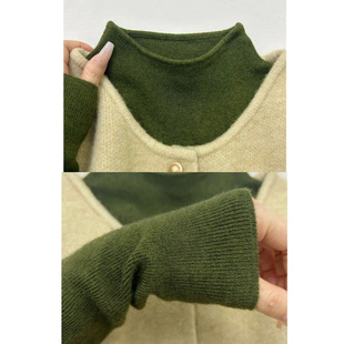 内搭毛衣上衣 长袖 氛围感森系墨绿色针织打底衫 女秋冬半高领打底衫
