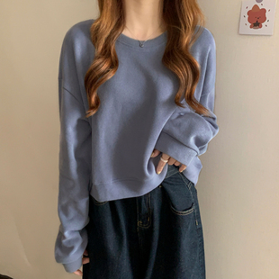 卫衣女ins潮春秋 t恤上衣宽松bf慵懒风短款 秋冬薄款 设计感小众长袖
