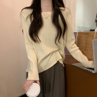 春秋冬2025新款慵懒风宽松外穿圆领长袖打底针织衫上衣内搭毛衣女