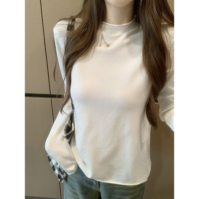 早秋韩系高级感别致chic长袖打底针织衫上衣半高领内搭白色毛衣女