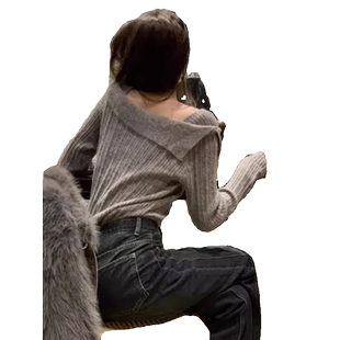 法式一字肩温柔毛衣女秋冬季外穿针织衫设计感韩系慵懒风长袖上衣
