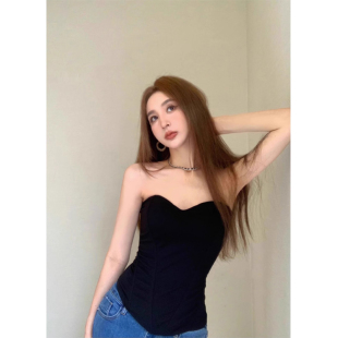 辣妹性感抹胸黑色小背心裹胸女装 上衣 夏季 外穿显瘦无肩带内搭短款