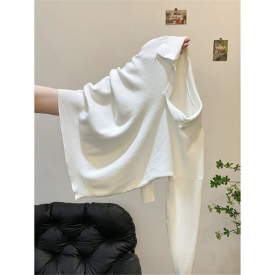 Polo领白色毛衣女打底衫春秋冬新款慵懒松弛感宽松长袖针织衫上衣