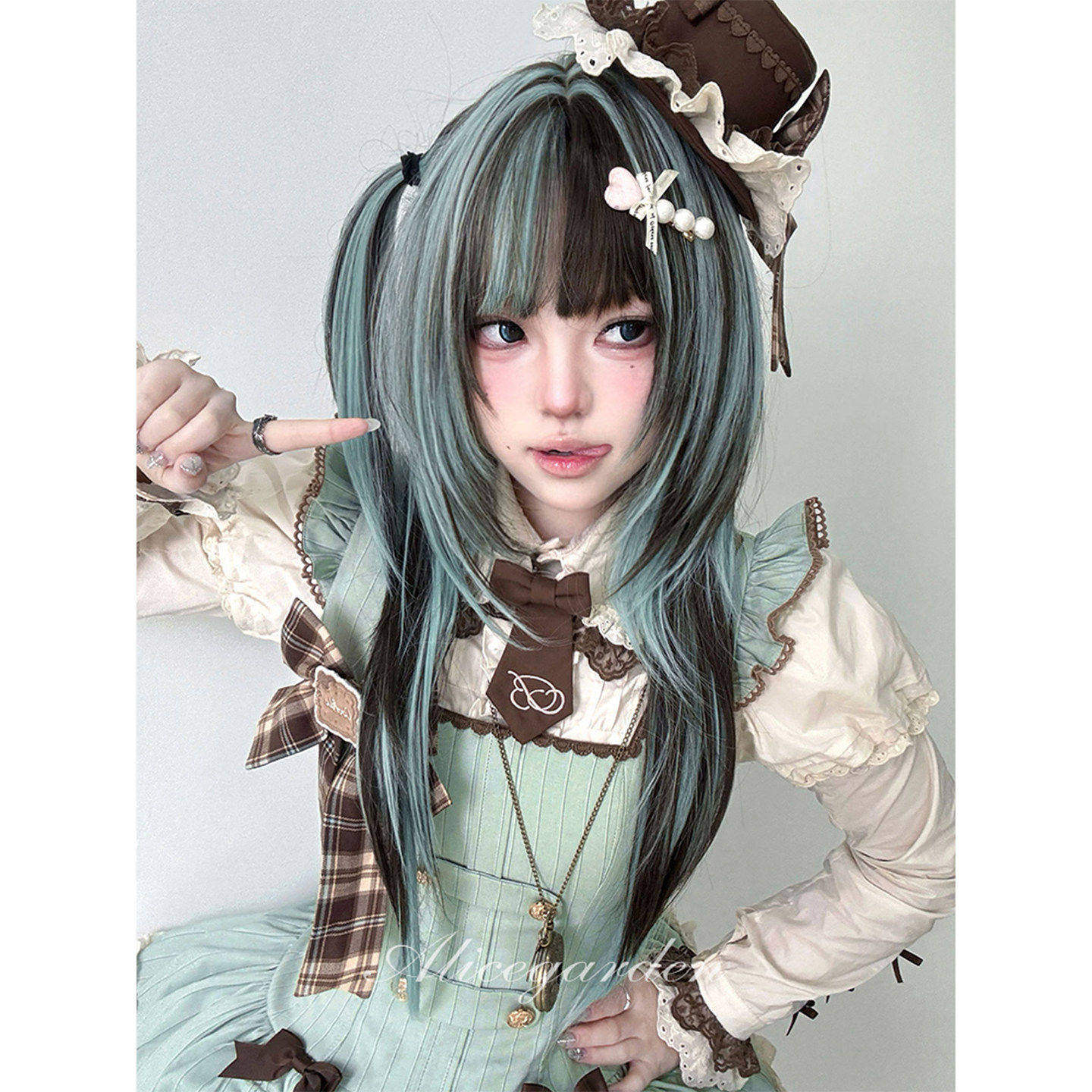 AG假发女长发网红Lolita『清巧之森』次元化亚裔风挑染直发jk头套