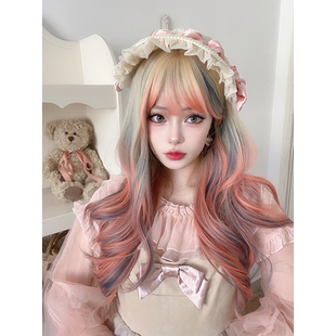 AG假发女长卷发网红lolita蕾丝手织日常时尚彩色染色大波浪全头套