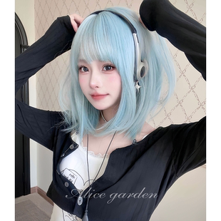 AG假发女短发网红芭蕾风lolita夏日冰感《海歌精灵》直发jk全头套