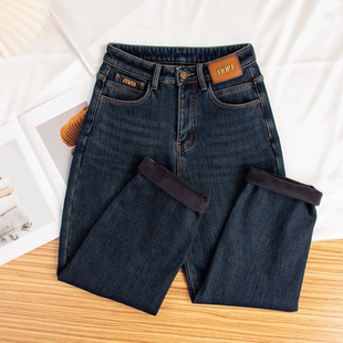 宽松萝卜裤 胖mm哈伦裤 女大码 加绒高腰显瘦松紧腰哈伦牛仔老爹裤