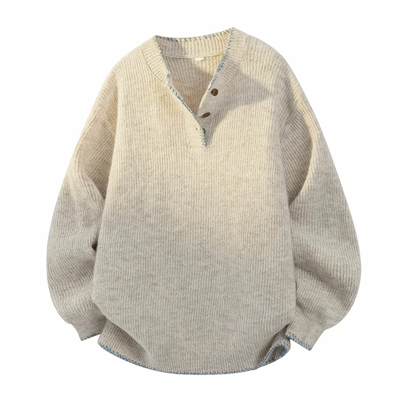 美式重磅半开领毛衣男拼色针织衫