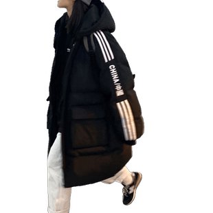 克莱因蓝长款棉服男长过膝国潮连帽棉衣宽松韩版情侣面包服外套潮