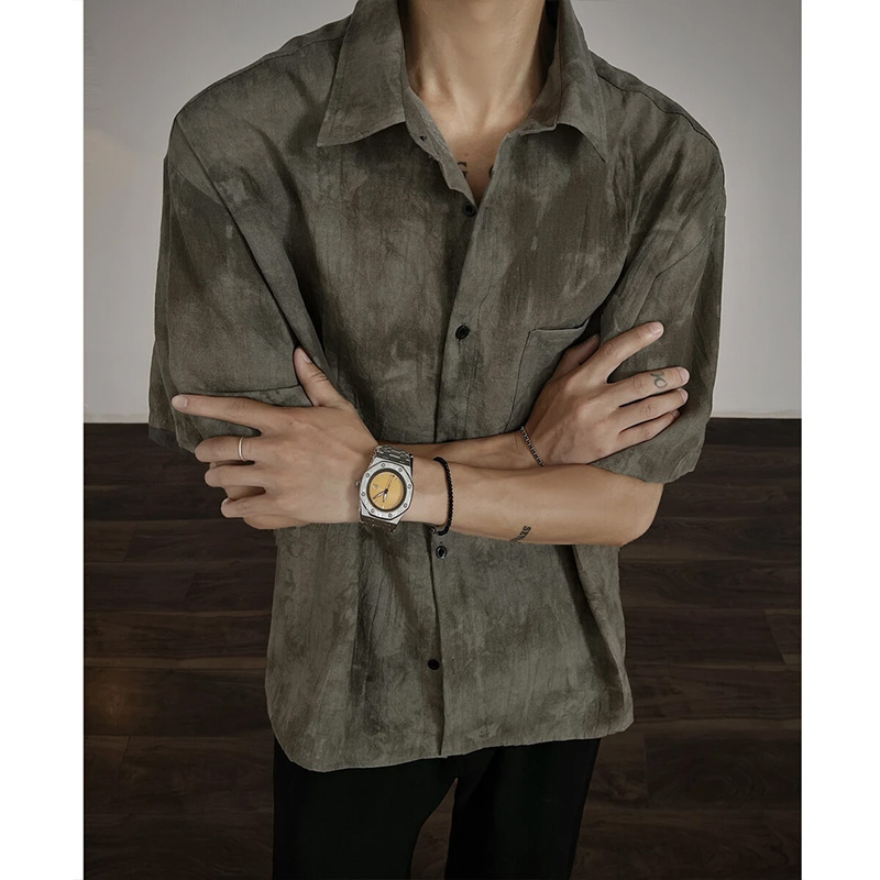 国潮扎染水墨画短袖衬衫半袖衬衣