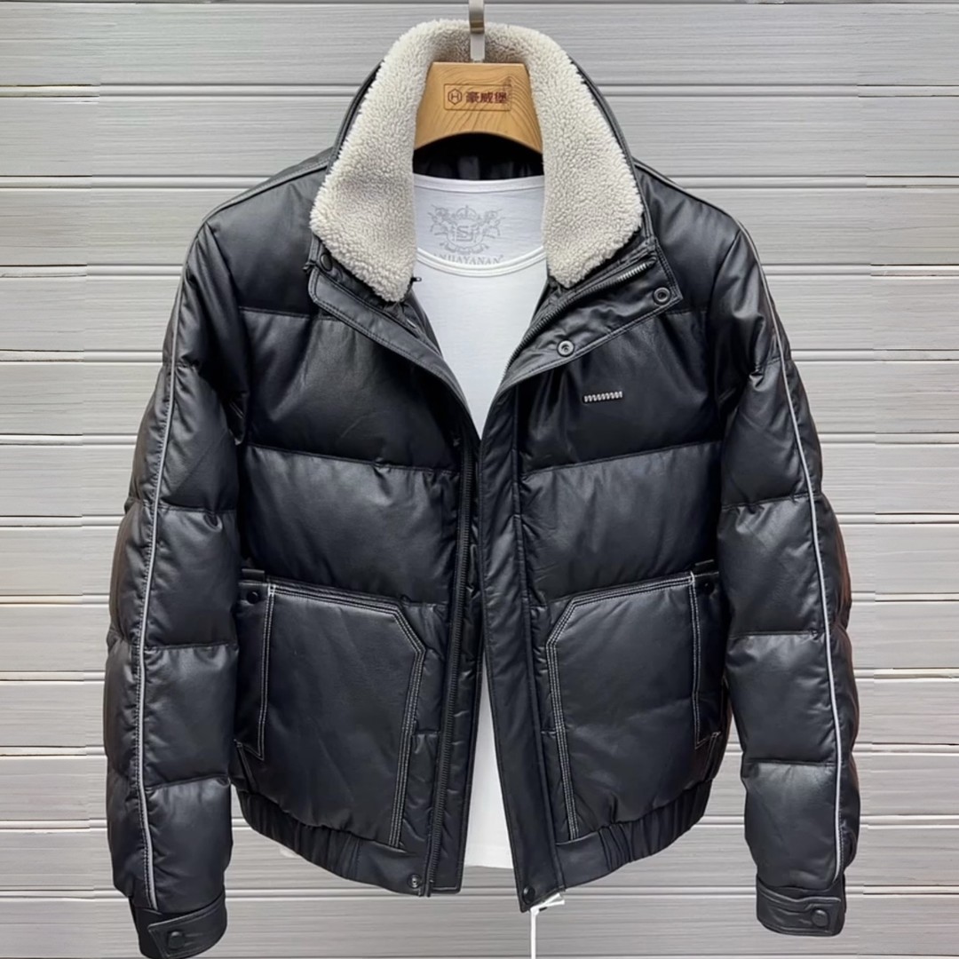 PU皮防风免洗羽绒服男冬季外套