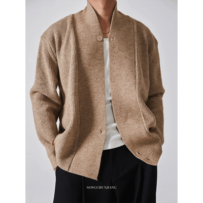 老钱风斜扣道袍毛衣男针织衫外套