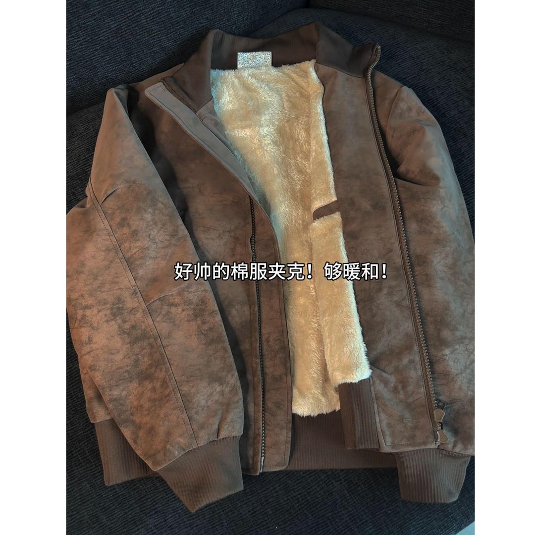 美式短款扎染皮衣棉服男冬季外套