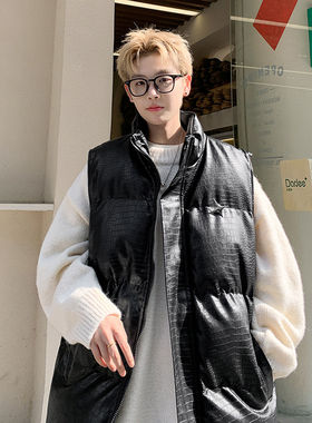 PU皮棉马甲男秋冬新款加厚保暖