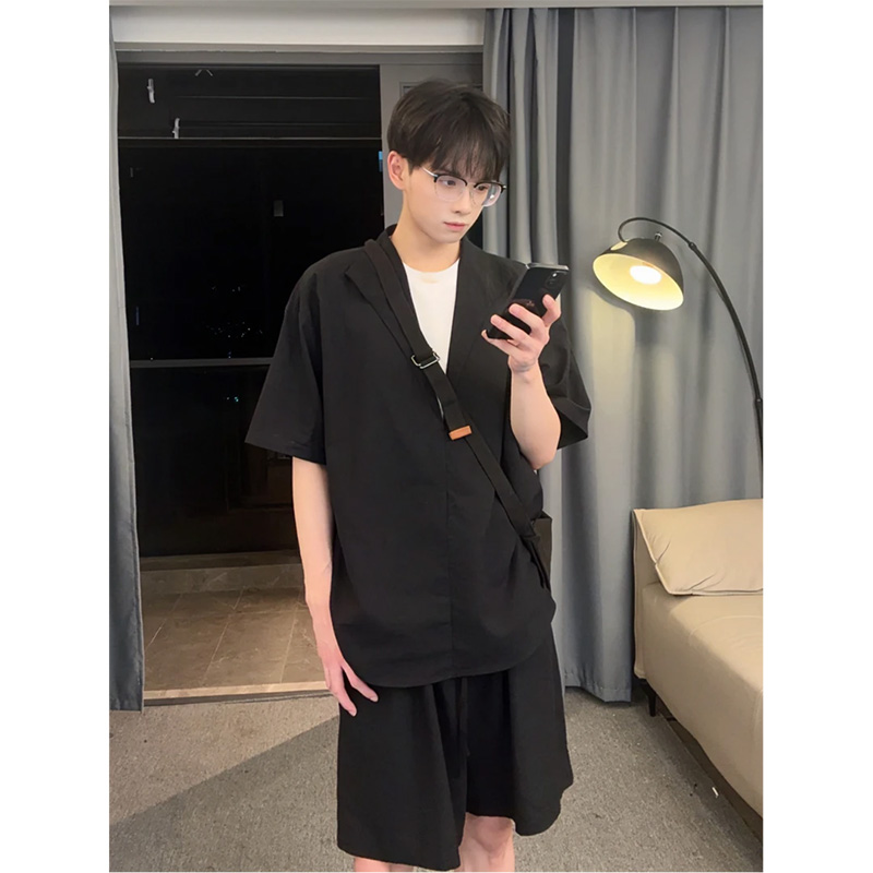 老钱风轻奢亚麻衬衫套装男夏季