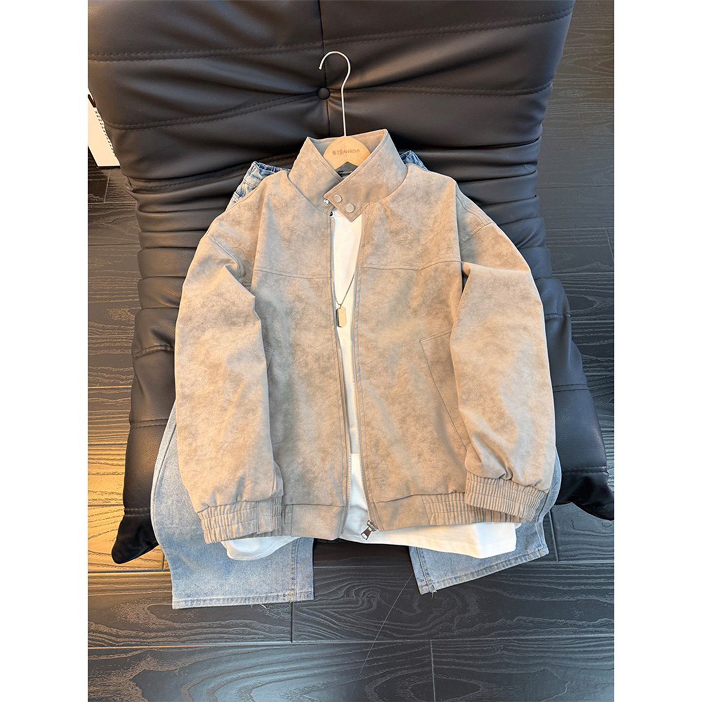 美式复古扎染PU皮夹克棉服男外套