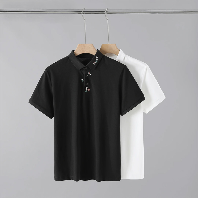 轻奢花卉刺绣polo衫男士短袖t恤