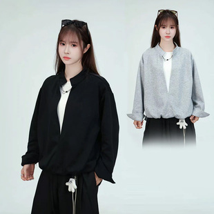 老钱风卷边假两件设计立领卫衣男cleanfit纯色百搭短款无帽外套潮