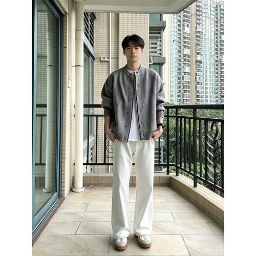 高级感格纹假两件开衫毛衣外套男