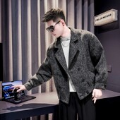 高级感痞帅双排扣毛呢大衣男冬季 加棉加厚保暖棉服小香风妮子外套