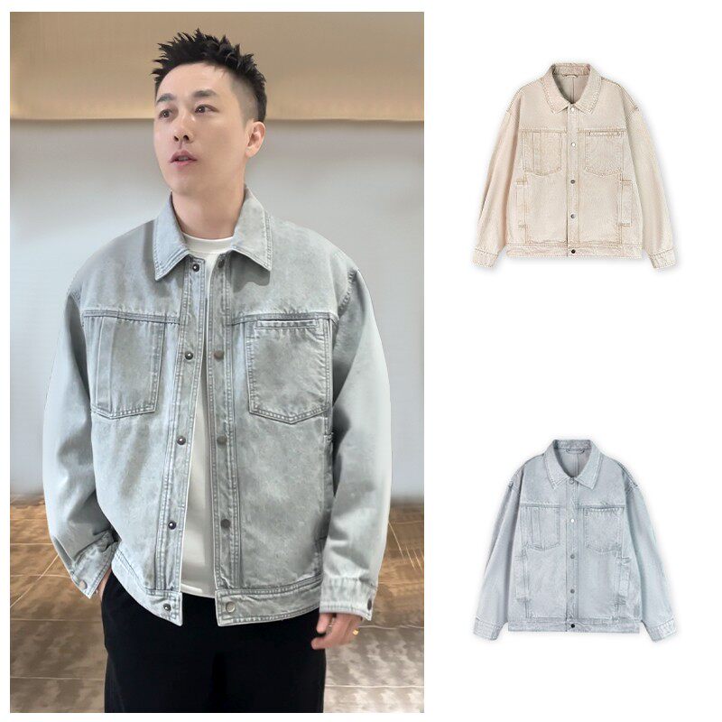 美式复古水洗做旧牛仔夹克男cleanfit时尚短款翻领外套春季褂子潮