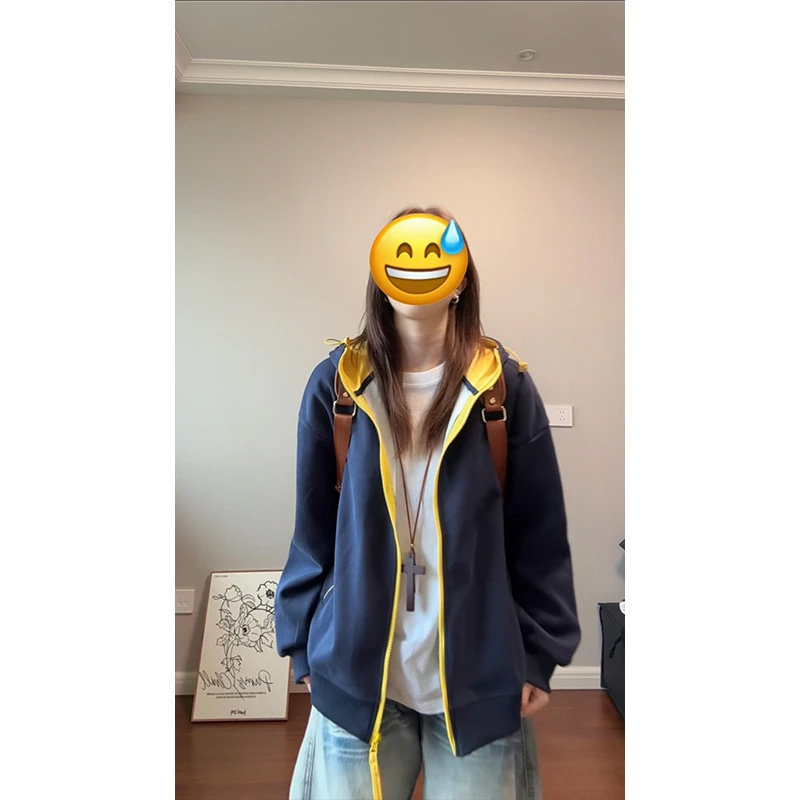 美式cleanfit连帽开衫卫衣男外套