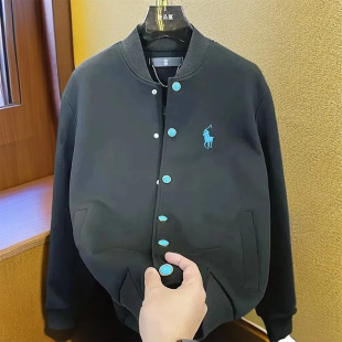 欧美轻奢绿松石按扣开衫外套男潮牌刺绣立领夹克秋季休闲棒球服