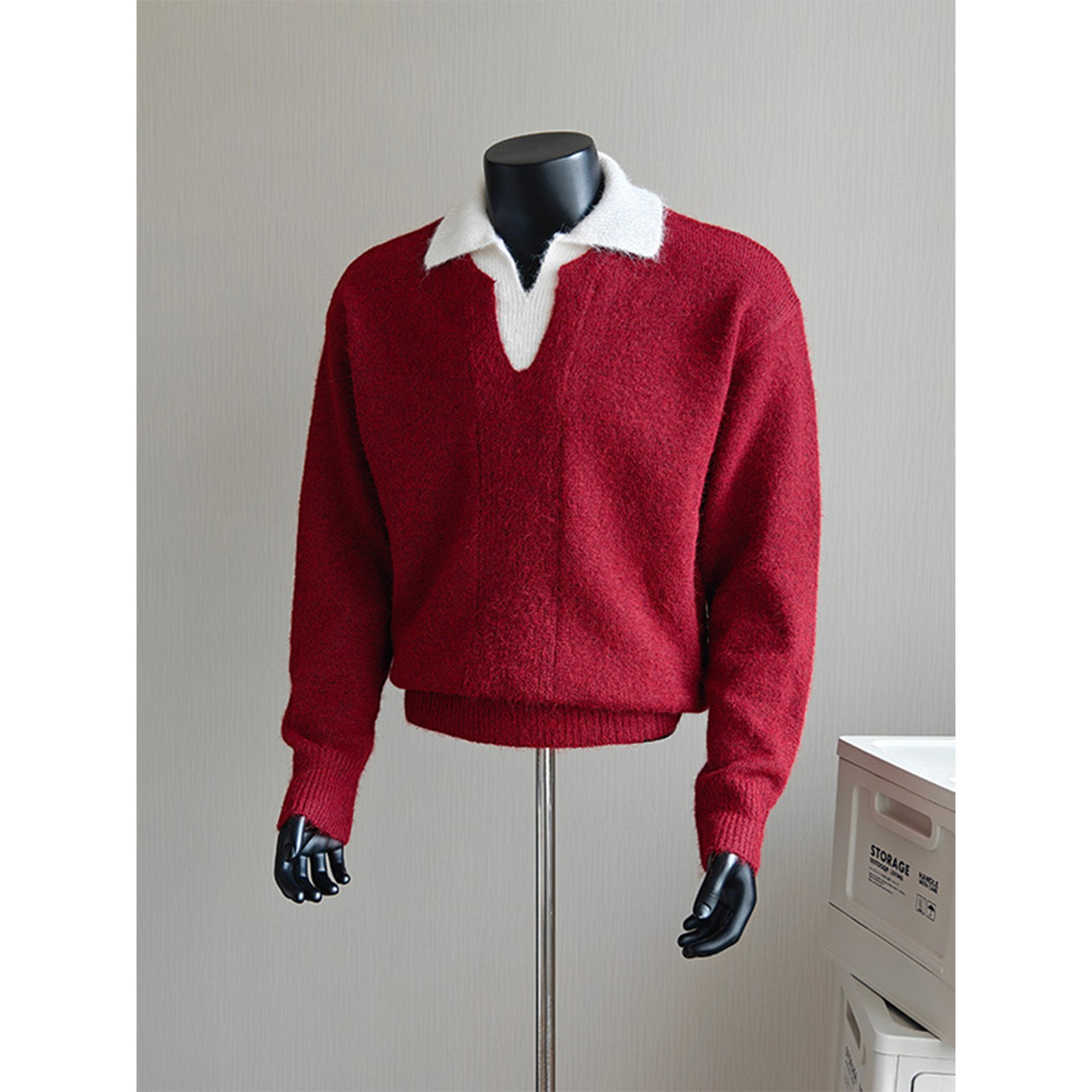 假两件V领红色圣诞毛衣男针织衫
