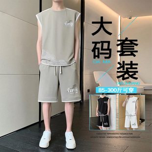 夏季 男假两件t恤直筒短裤 运动两件套 背心套装 青少年潮流印花无袖