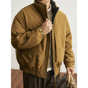 咖色老钱风覆古蓬松85鸭绒格纹立领羽绒服男冬季防寒保暖短款外套