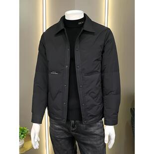 轻熟风黑色衬衫式轻薄保暖羽绒服男韩系修身高级感羽绒衣冬季外套