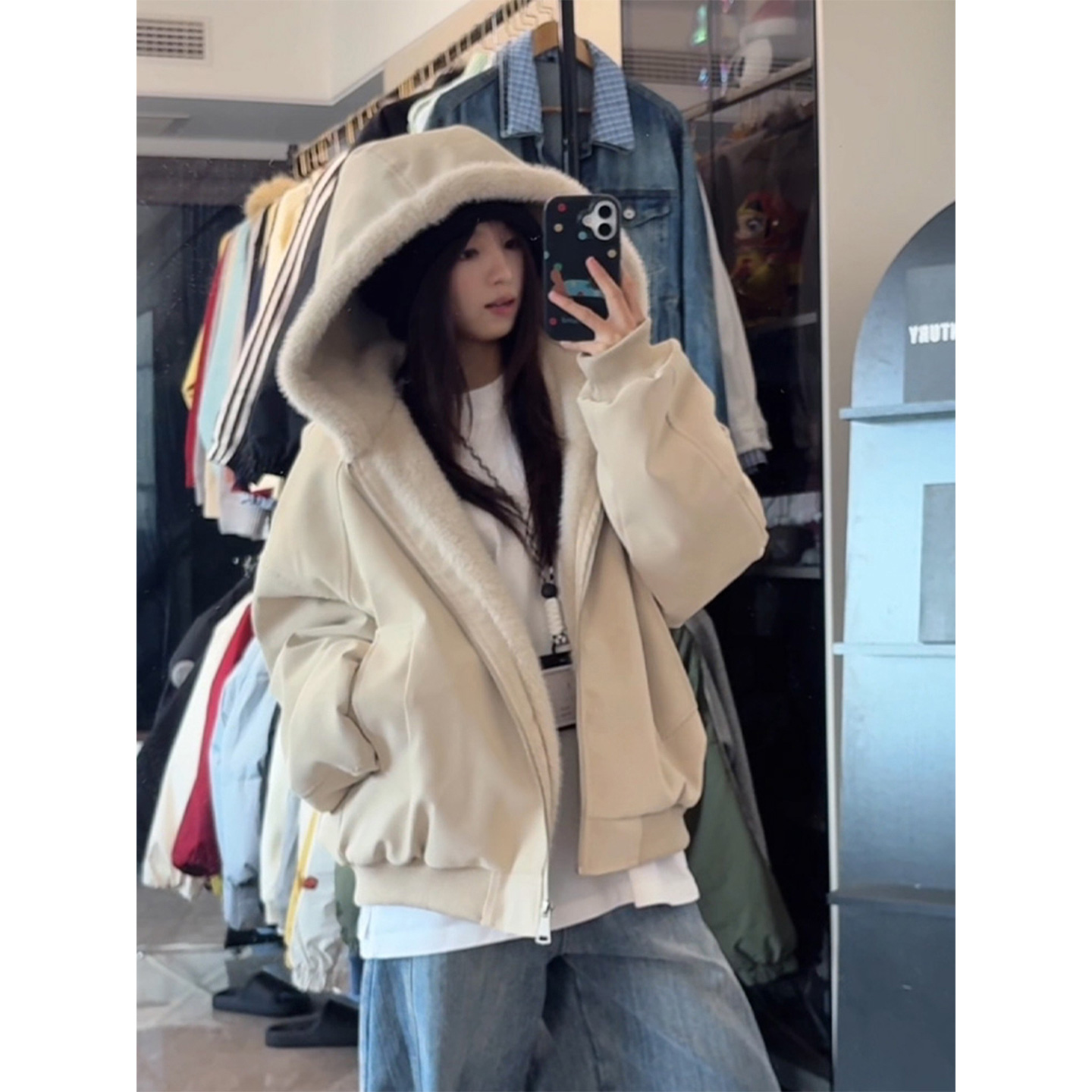 荔枝纹连帽座山雕pu皮棉衣男外套