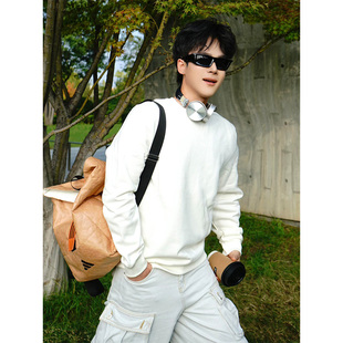 cleanfit纯白色圆领卫衣男秋冬加绒保暖内搭打底衫时尚百搭上衣潮