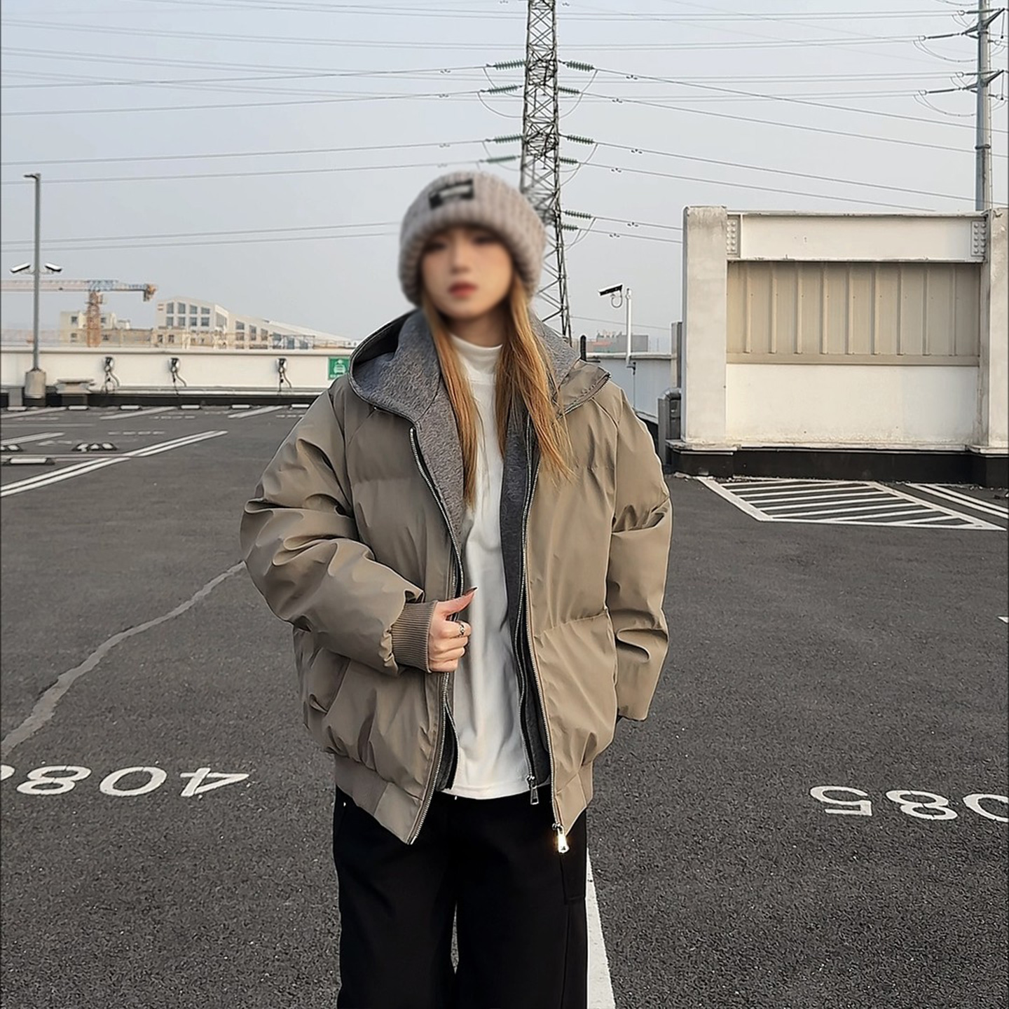 冬季连帽PU皮双拉链加厚棉服男