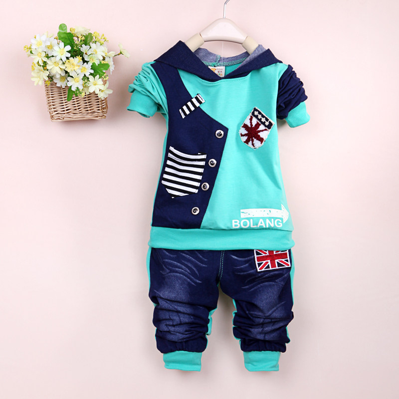 儿童两件套春装纯棉连帽套头运动衣服