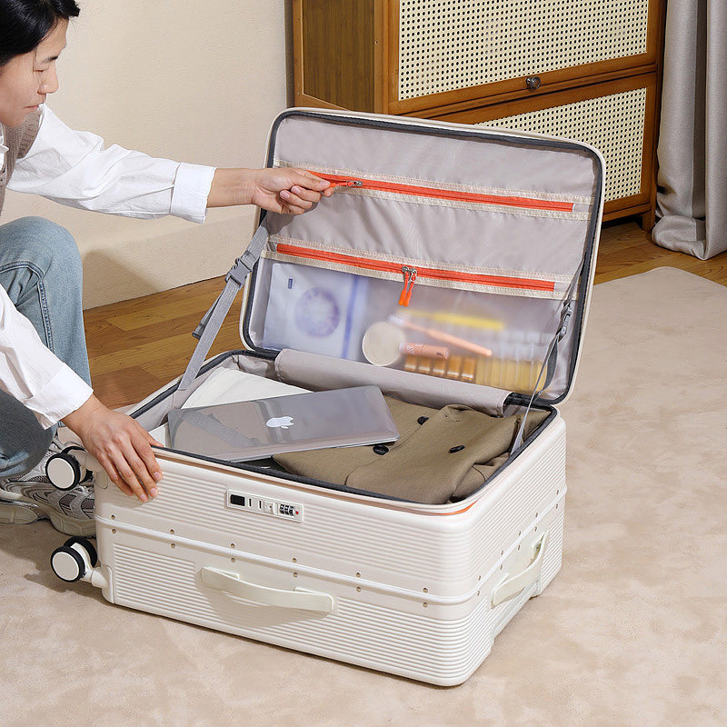 旅行行李箱翻盖大容量拉杆箱铝框一体式结实耐用加厚登机密码皮箱