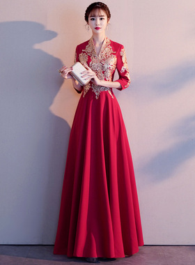 出租敬酒服新娘2026结婚新红色长款显瘦修身订婚宴会晚礼服主持人