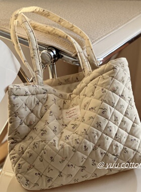 【YUU布包】素雅印花灯芯绒绗缝夹棉肩托特帆布包女加厚大容量