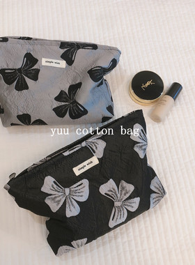 【YUU布包】银灰色蝴蝶结小香风手包化妆包旅行居收纳帆布包潮流