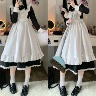 女仆装甜美洛丽塔女仆风黑白连衣裙日系可爱荷叶边长裙女佣制服